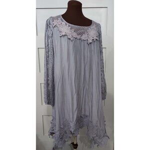 NWOT PRETTY ANGEL DUSTY LAVENDER LACEY TOP TUNIC LINEN LACE SIZE LARGE